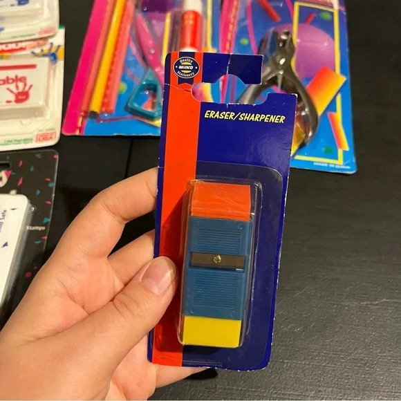 Vintage Unopened School Supplies Crayola Sharpener Eraser Hole Punch Ink Pads - Picture 3 of 6